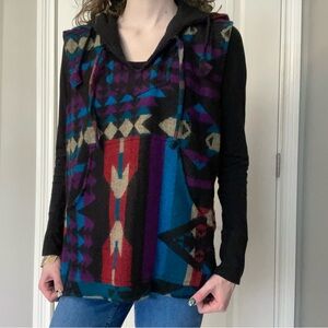 Tibetan black wool sleeveless hooded pullover vest